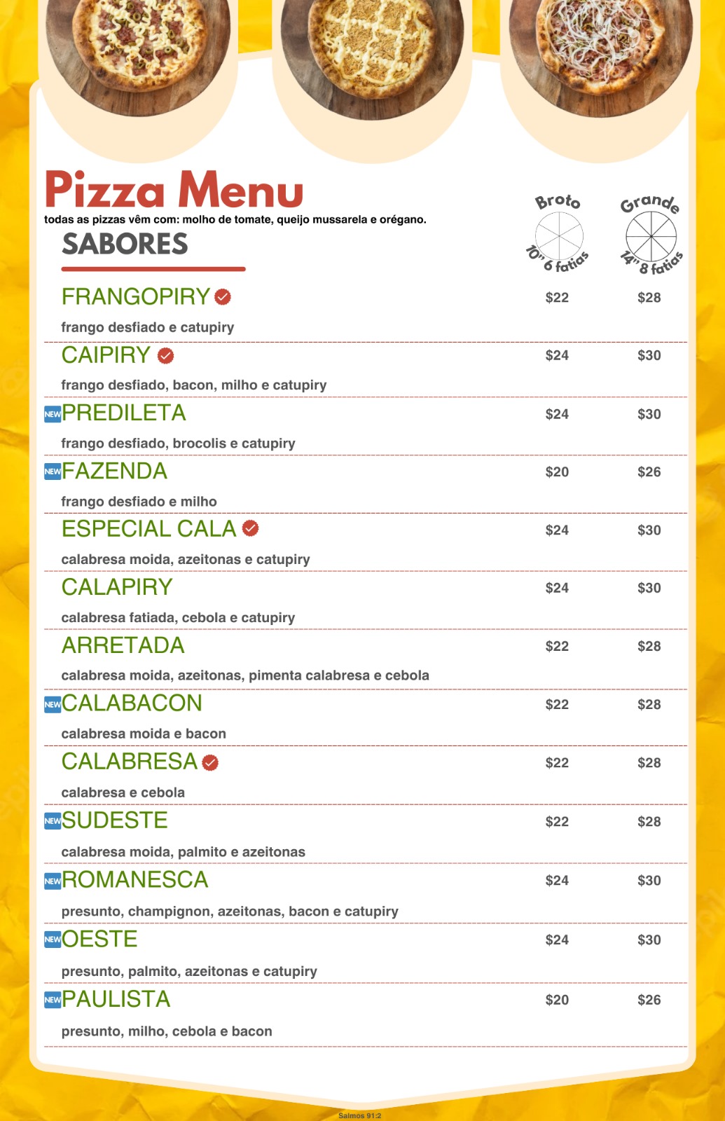 Menu de Pizzas Salgadas - Página 1