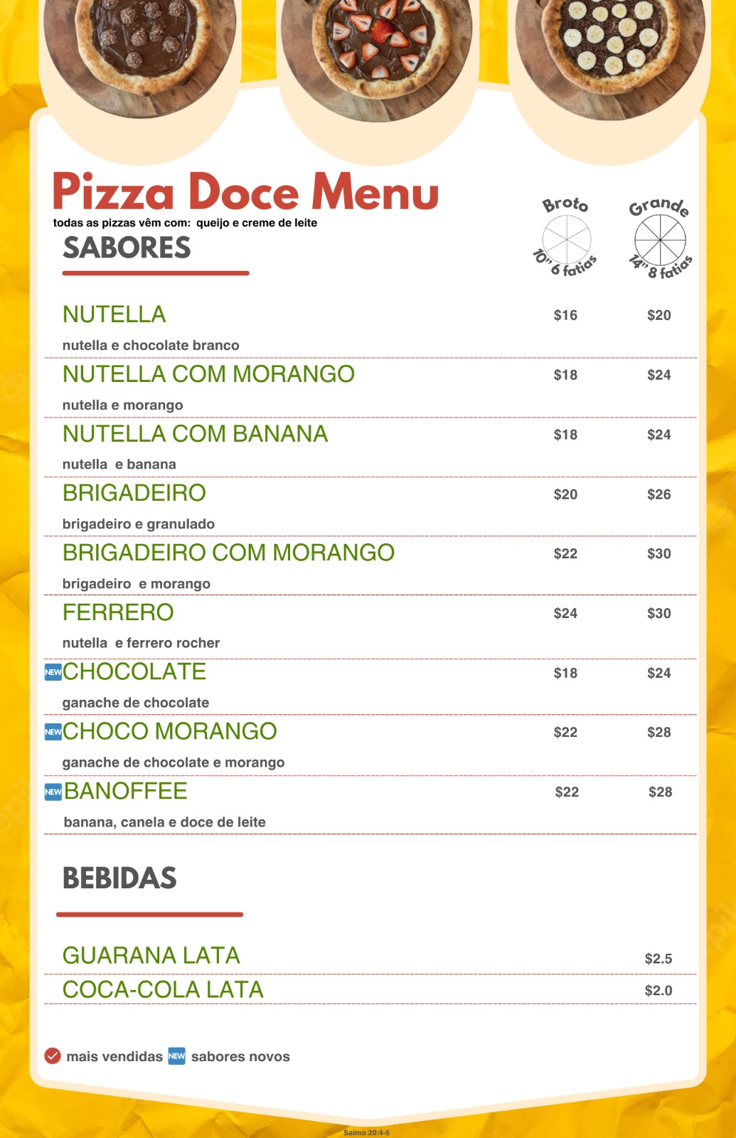 Menu de Pizzas Doces